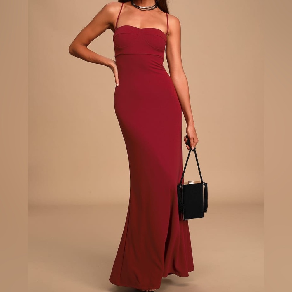 Lulu’s Best of My Love Burgundy Bustier Mermaid Maxi Dress